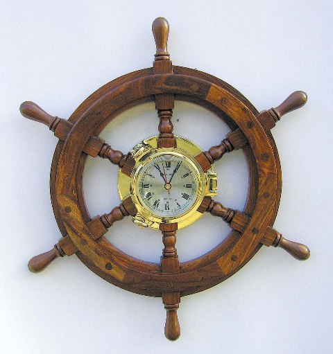 Clock bar wood-brass impeller - quartz movement - marine style - marine decoration